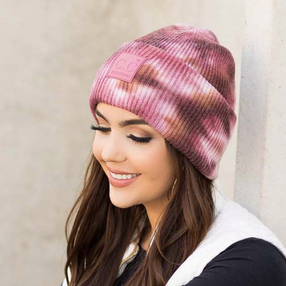 Black/Hot Pink C C® Tie Dye Boyfriend Beanie