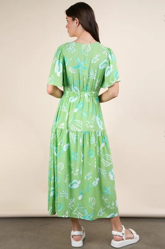Very J Printed V Neck Resort Midi Dress