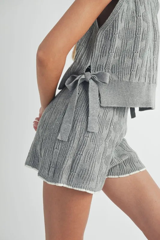 Mable Side Tie Detail Knit Vest And Shorts Set