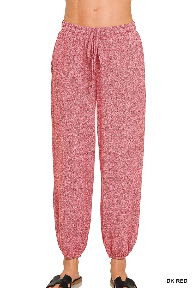 Dk Red Zenana Soft Melange Hacci Jogger