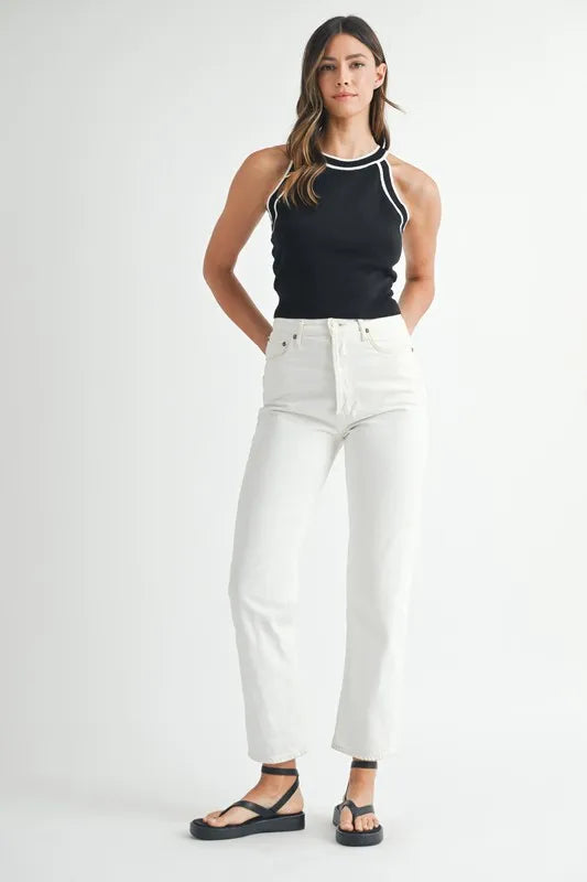 Mable Contrast Trim Grecian Neck Cropped Tank 1