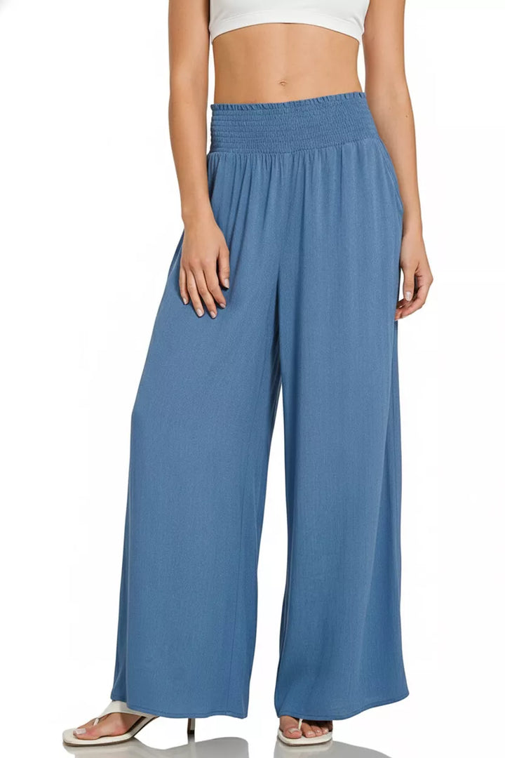 Denim Zenana Smocked Waistband Wide Leg Lounge Pants 4