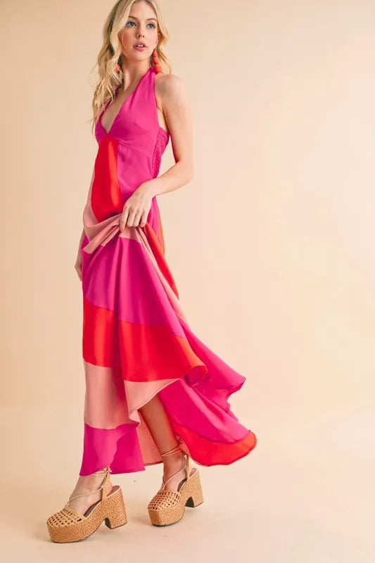 Aemi Co Color Block Sleeveless Maxi Dress