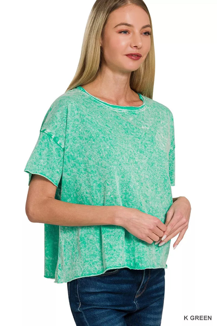 K Green Zenana Halo Washed Cotton Short Sleeve Top 1
