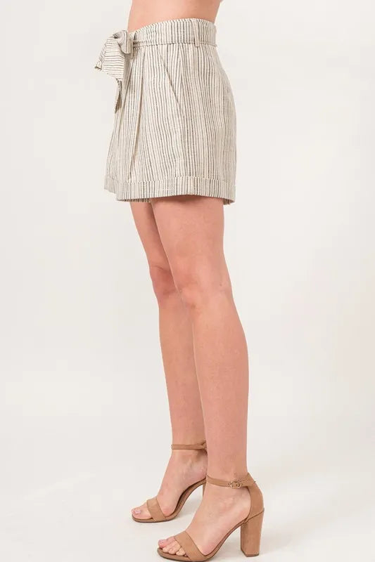 Black And The Why Linen Blend Striped Flowy Shorts