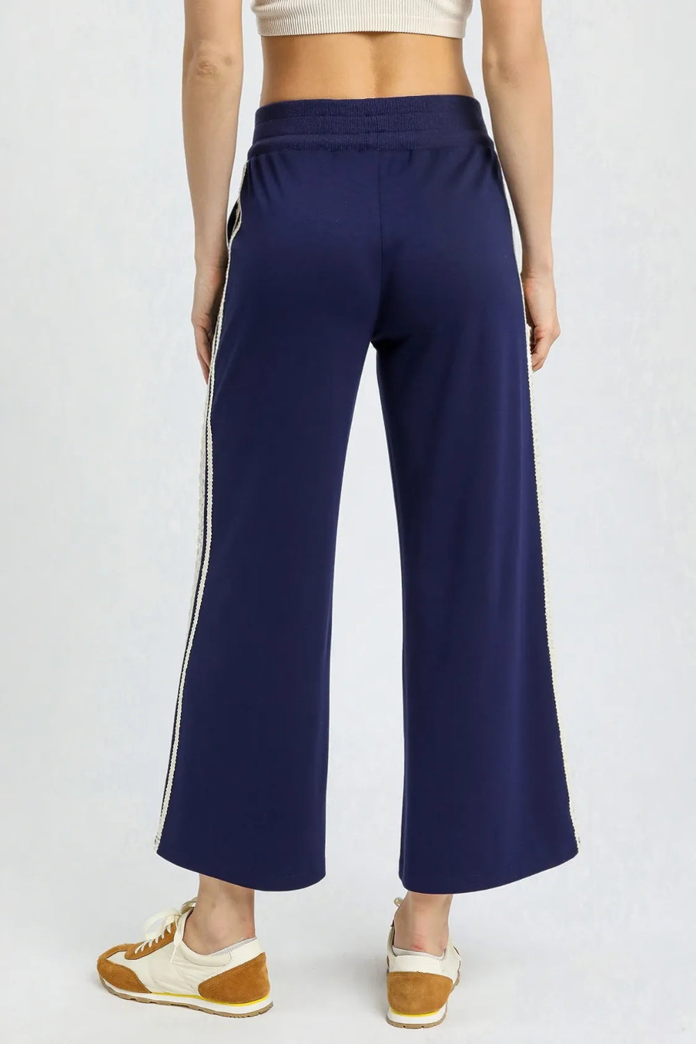 Navy Umgee Wide Leg Pants With Lace Trim