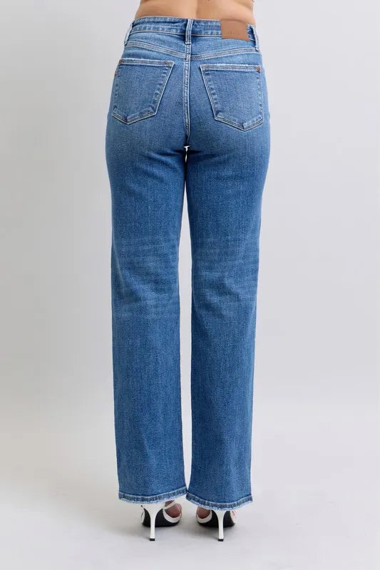 Dk Judy Blue Full Size High Waist V Front Vintage Wash Straight Jeans Plus Size