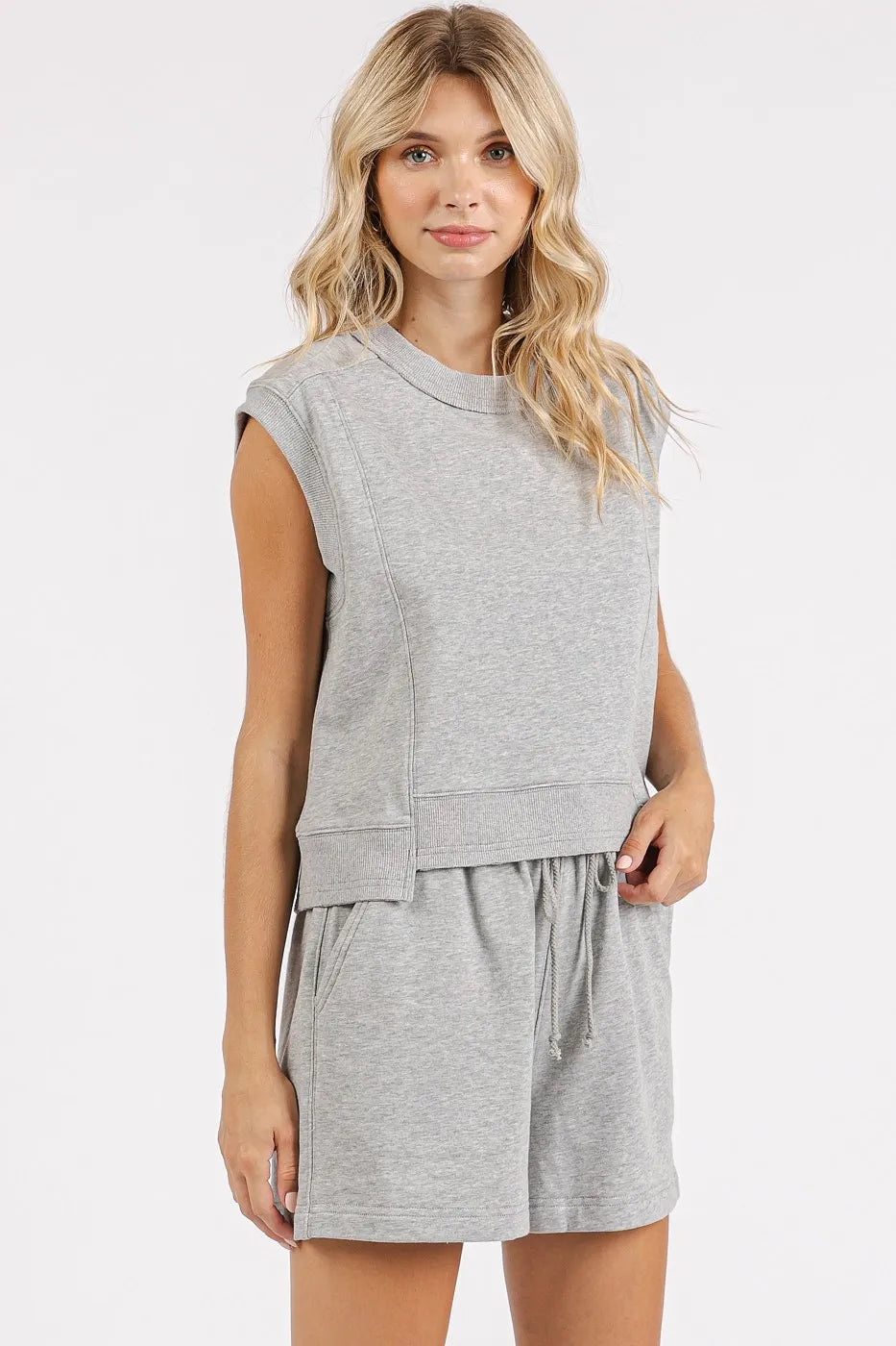 H Grey Mittoshop French Terry Crew Neck Top And Shorts Set