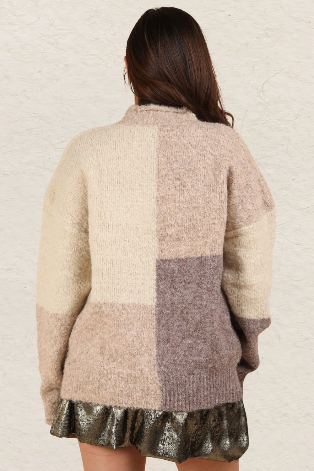 Cream Very J Color Block Mock Neck Drop Shoulder Sweater 1