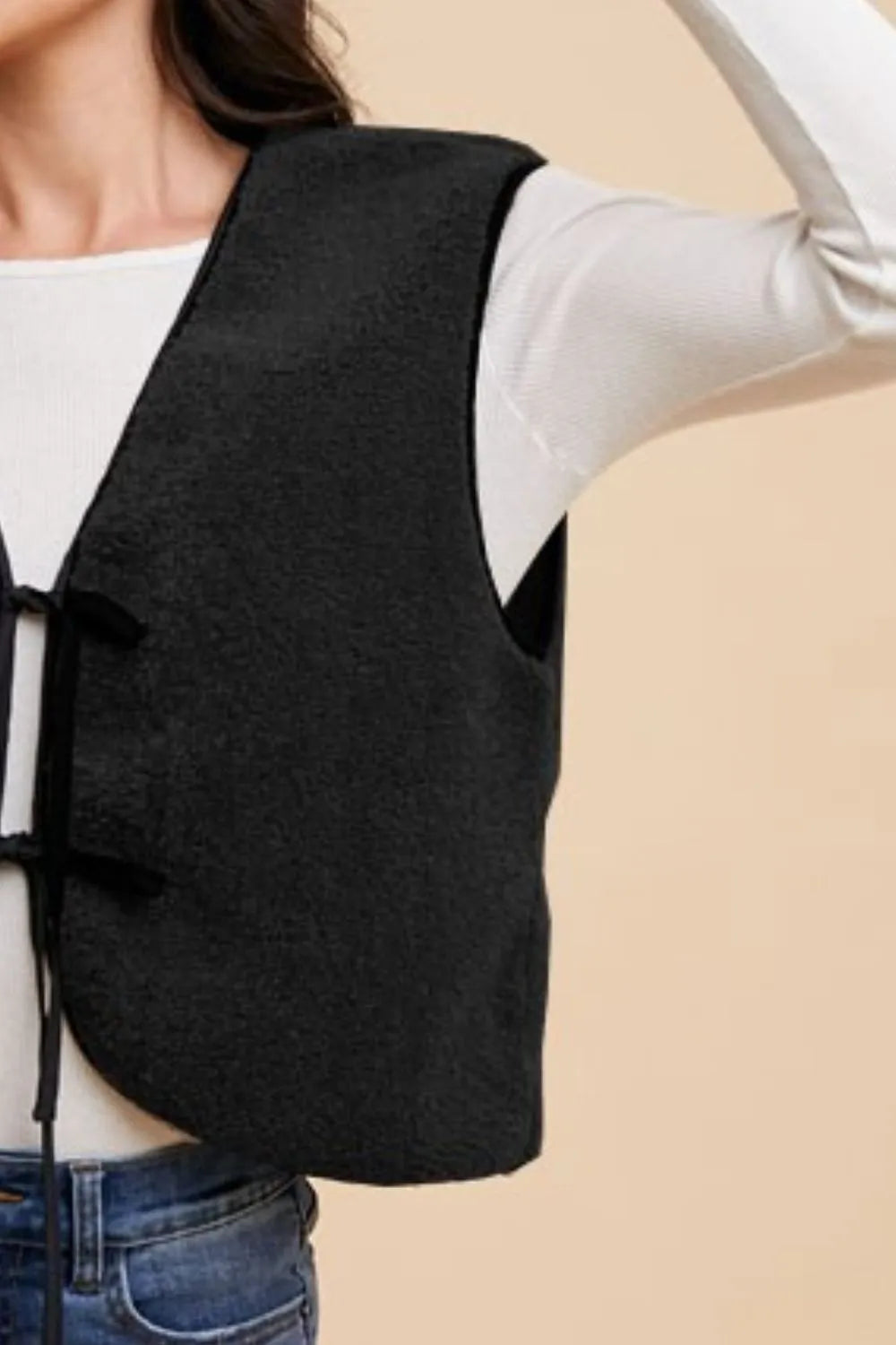 Black Annie Wear V Neck Tie Detail Vest Coat