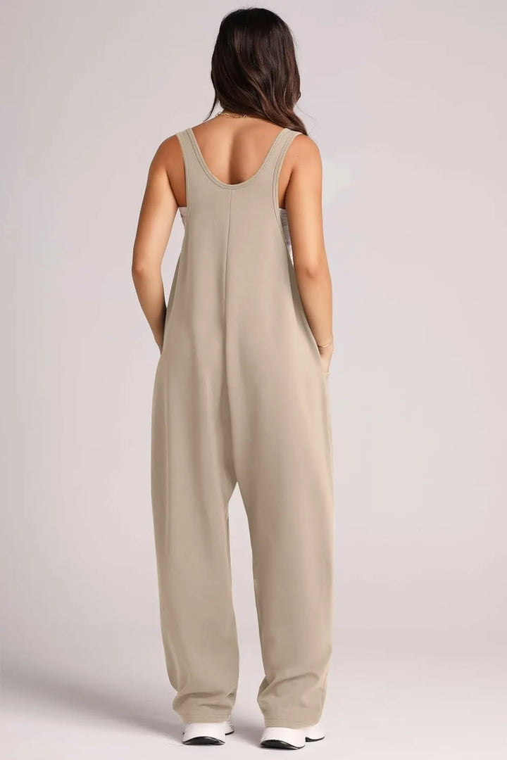 Khaki Lovelet Wide Strap Jumpsuit With Pockets