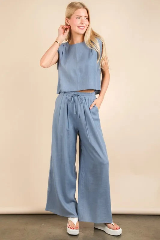 Denim Very J Solid Woven Top Pants Set 3