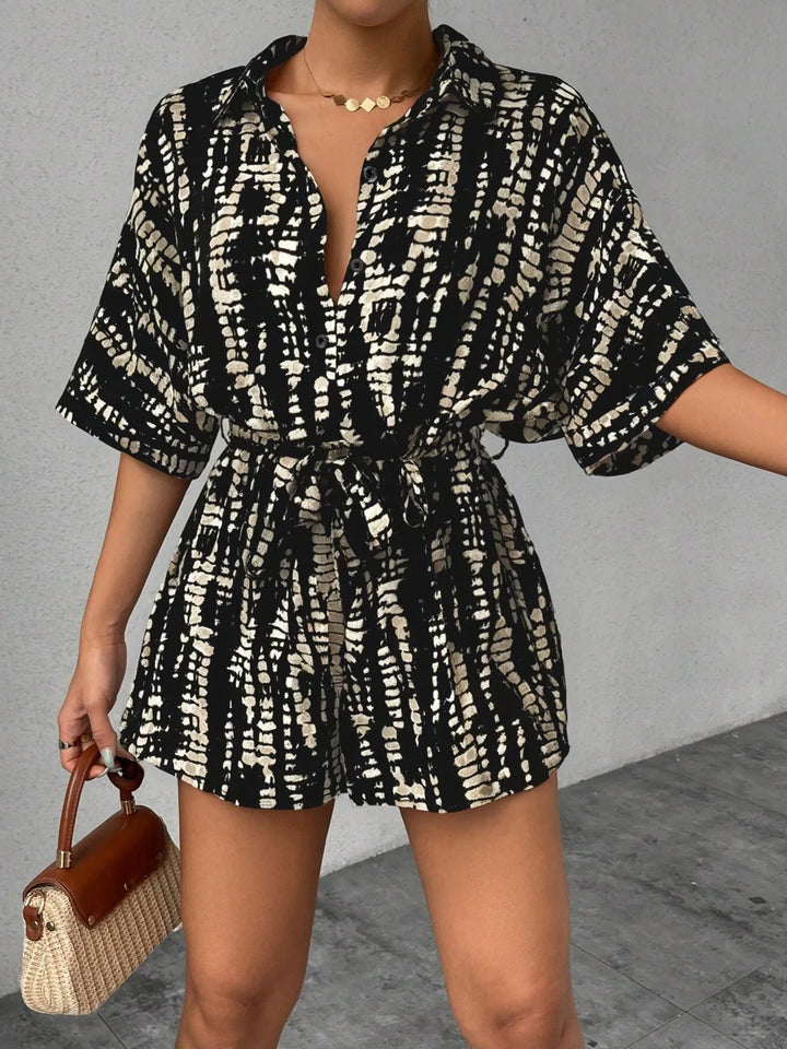 Tie Dye Print Collar Neck Short Sleeve Romper