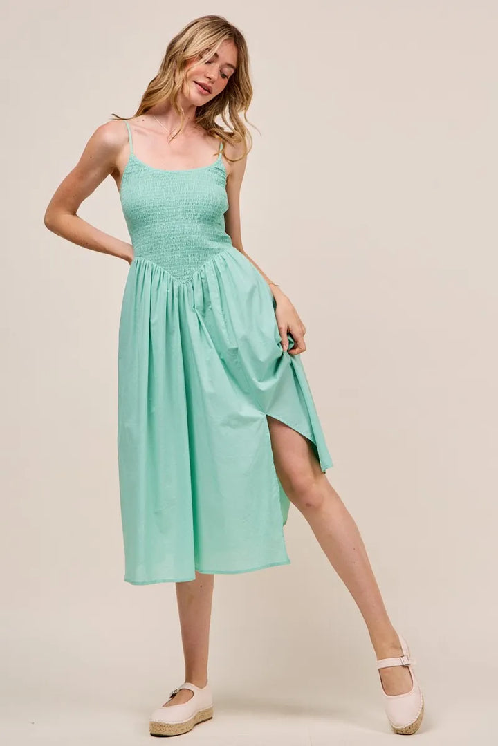 Sage So Me Smocked Sleeveless Casual Everyday Dress With Slit
