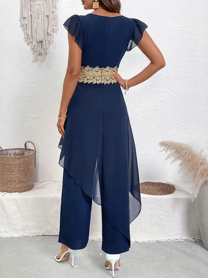 V Neck Wide Leg Jumpsuit