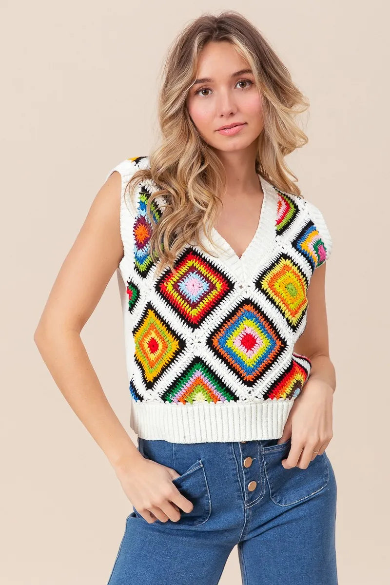 Bibi Diamond Granny Square Sweater Vest