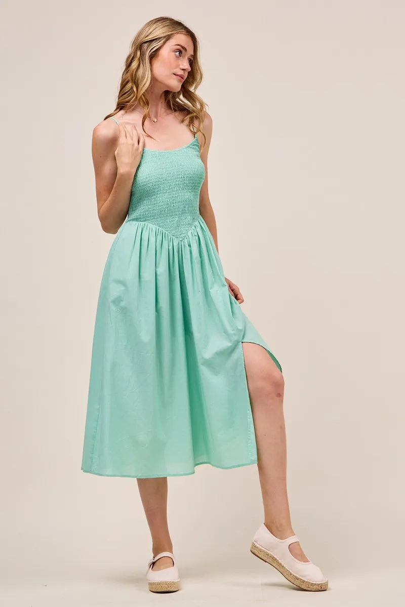 Sage So Me Smocked Sleeveless Casual Everyday Dress With Slit