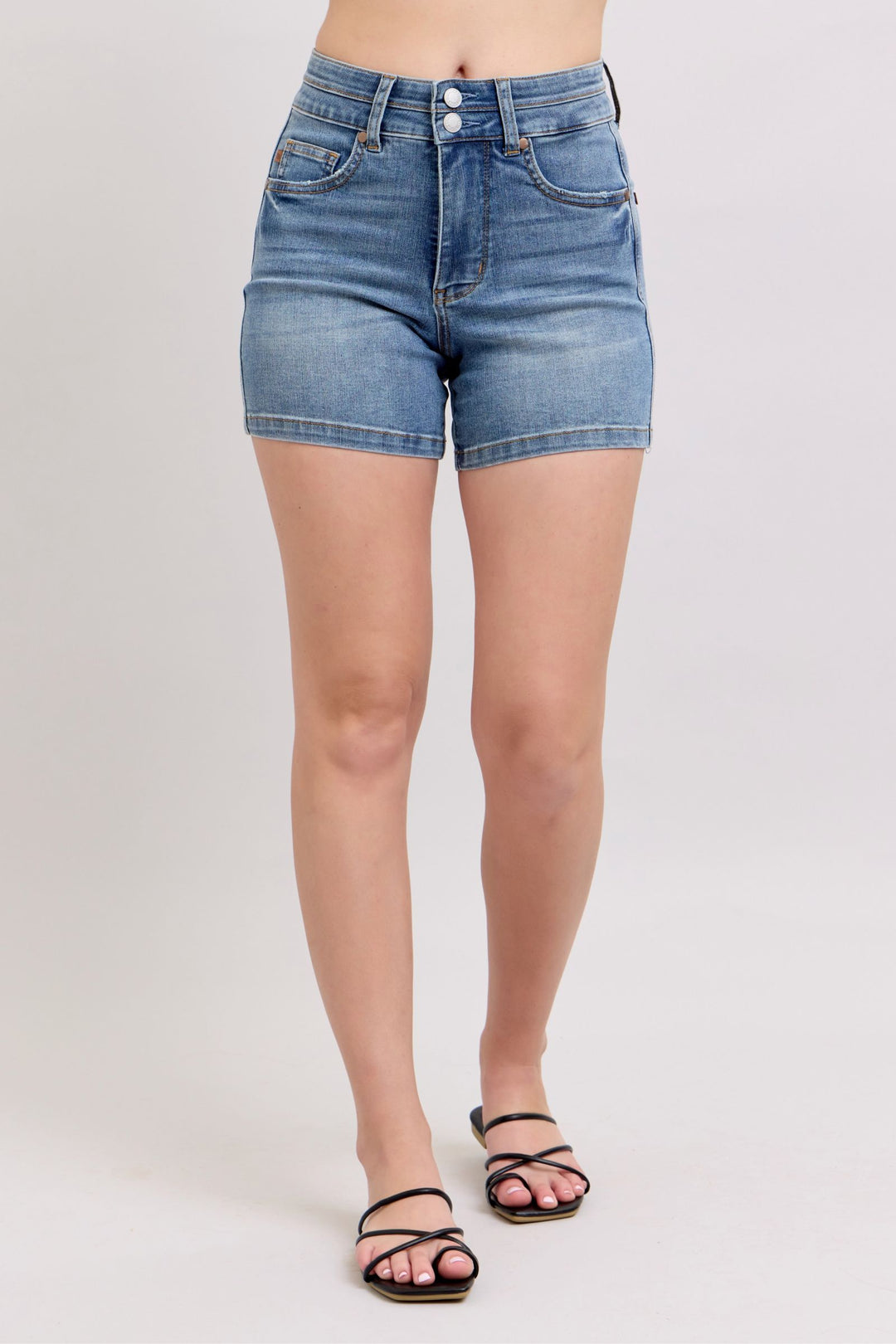 Medium Judy Blue Full Size High Rise Tummy Control Denim Shorts Plus Size