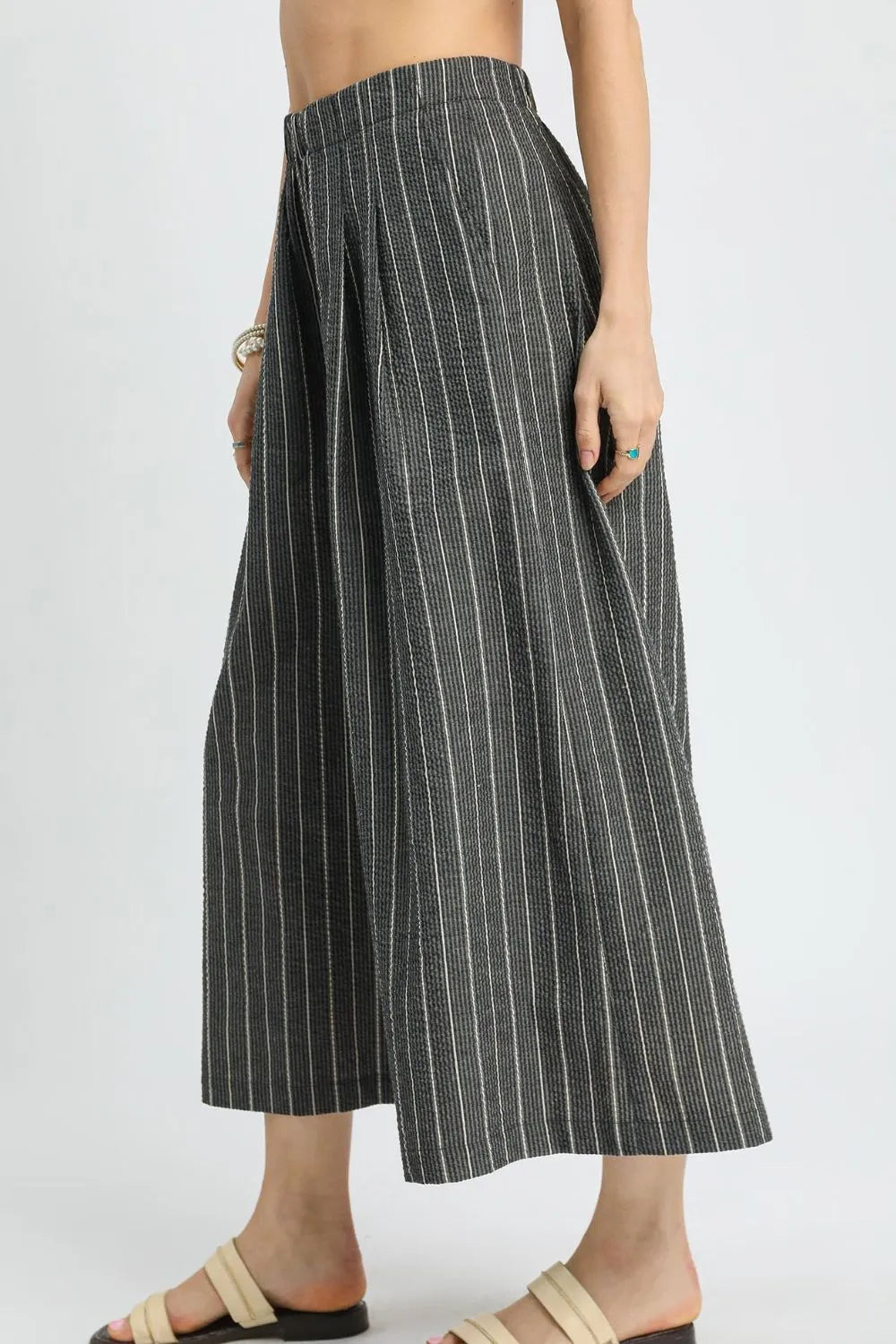 Black Umgee Pinstripe Crop Palazzo Pants 1