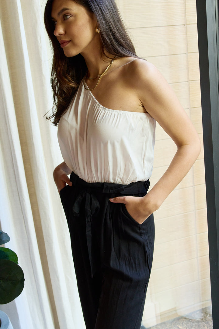 Dress Day Marvelous In Manhattan One Shoulder Jumpsuit In White Black