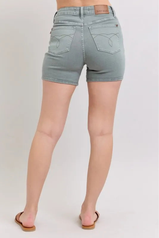 Stone Blue Judy Blue Full Size Hw Garment Dyed Back Pkt Embroidery Shorts Plus Size