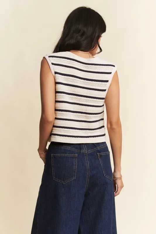 Davi Dani Sleeveless Cropped Striped Sweater Knit Vest Top