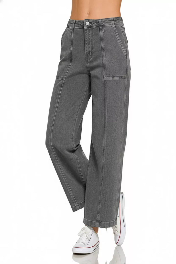 Ash Black Zenana Straight Leg Utility Pocket Jeans 5