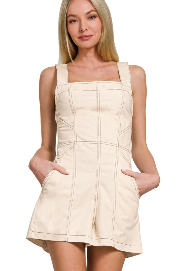 Oatmeal Zenana Tie Back Romper 1