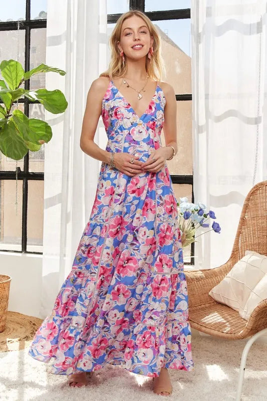 Pink/Blue Adora Bow Back Floral Cami Dress