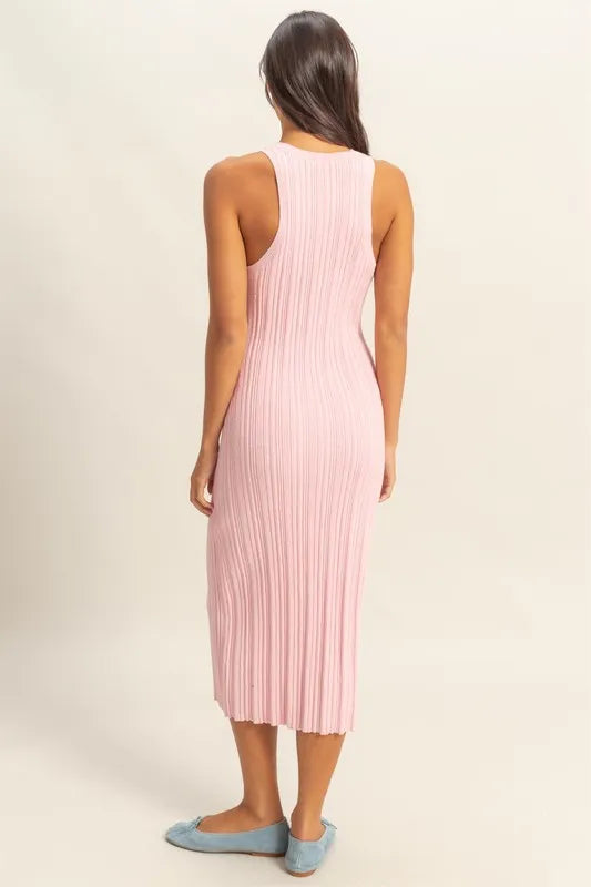 Soft Pink Hyfve Round Neck Bodycon Ribbed Knit Dress 2