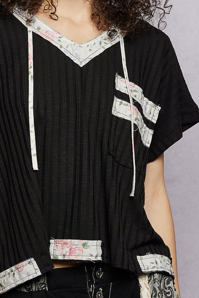 Pol Short Sleeve Hooded Top With Back Open Detail 1