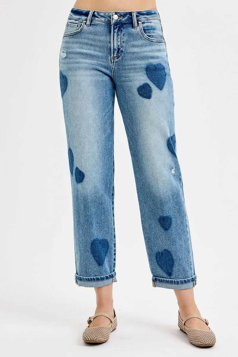 Light Risen Full Size Mid Rise Fit Boyfriend Heart Shade Jeans Plus Size