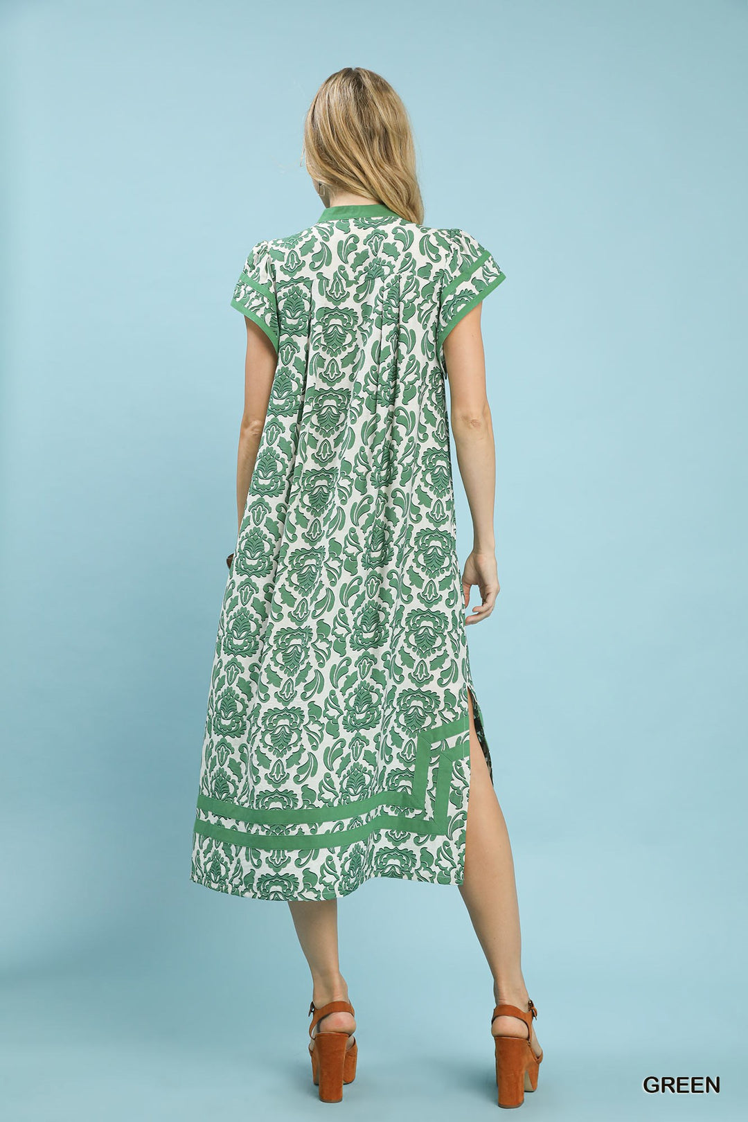 Green Umgee Abstract Two Tone Print Midi Dress