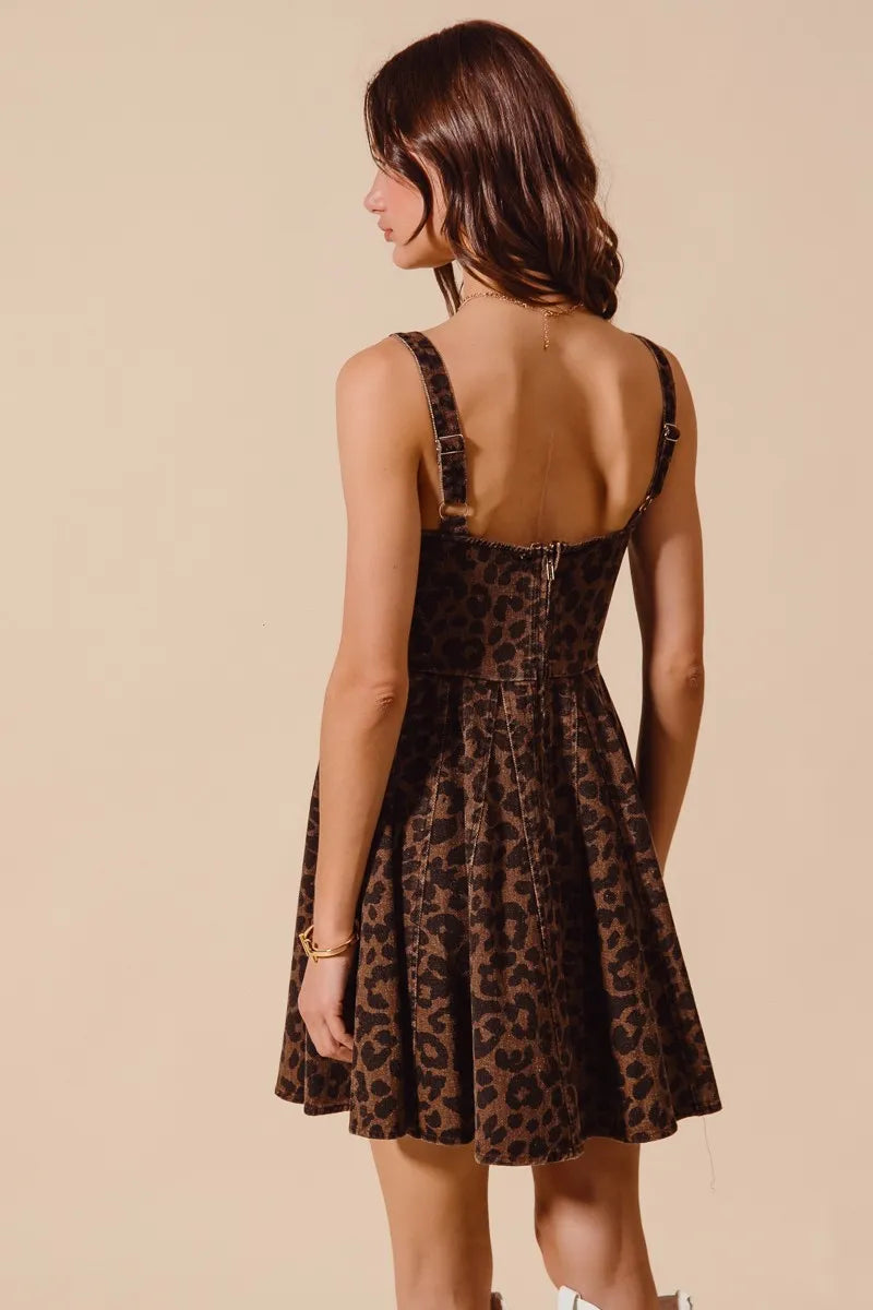 Mocha Leopard So Me Mineral Washed Leopard Flare Cami Dress
