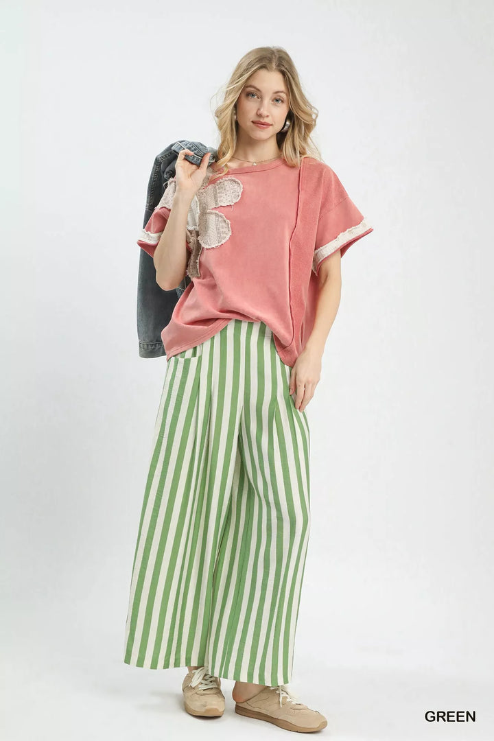 Green Umgee Vertical Stripe Wide Leg Pants