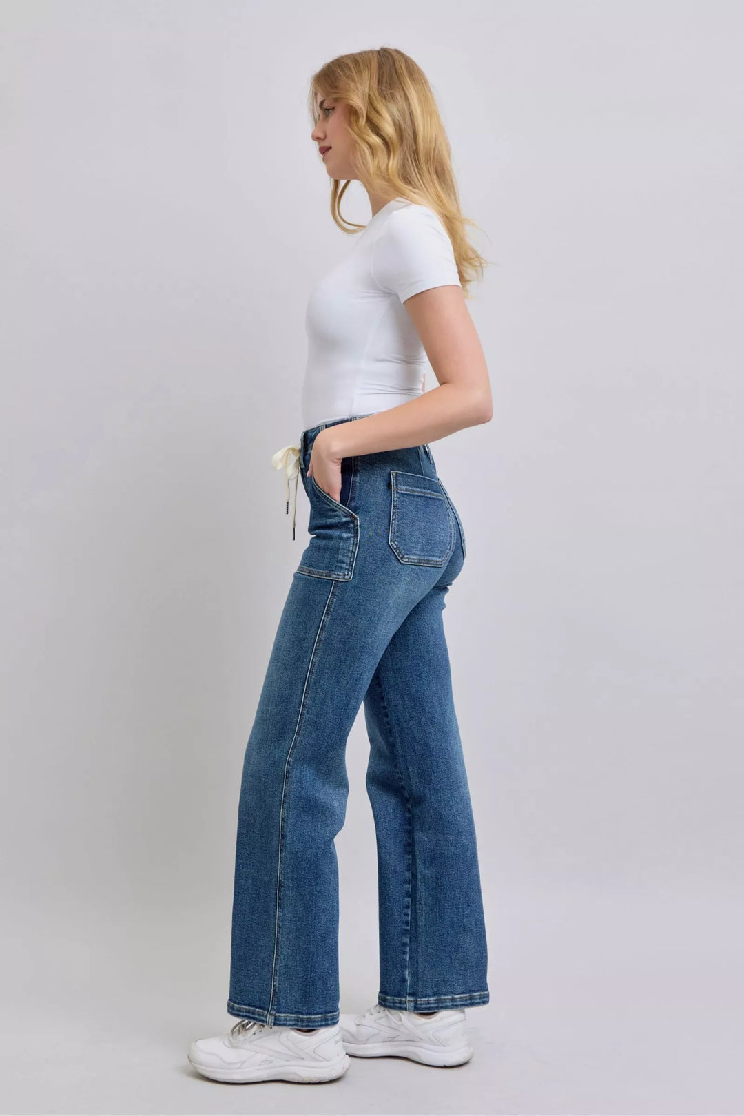 Md Judy Blue Drawstring Straight Jeans With Pockets