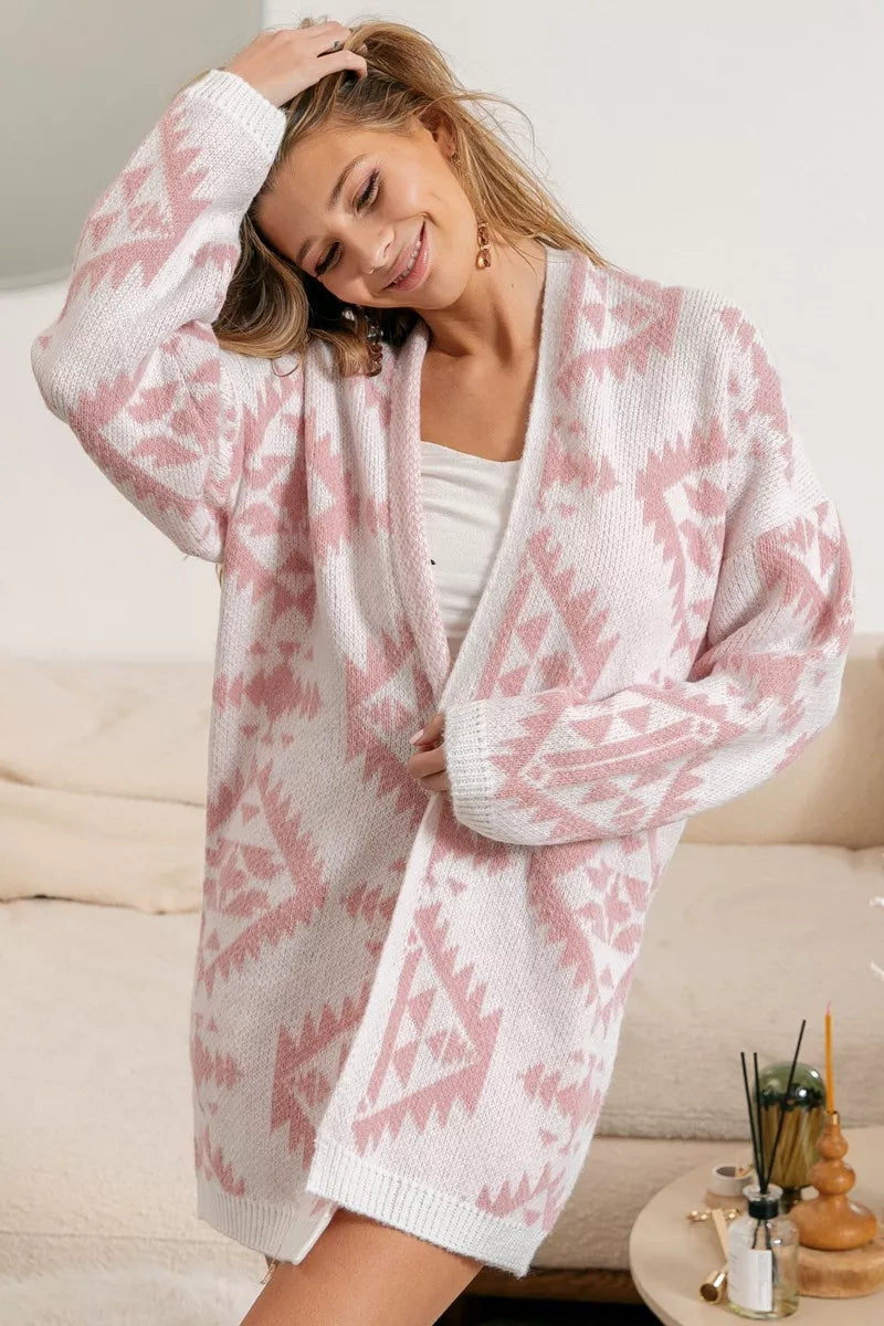 Ivory Bibi Aztec Pattern Open Front Cardigan
