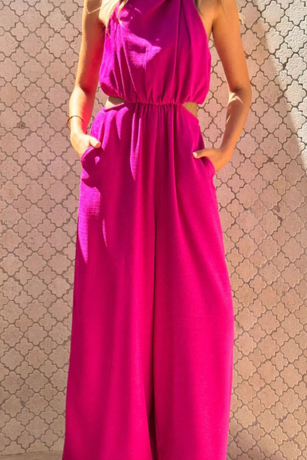Red Cutout Sleeveless Wide Leg Jumpsuit