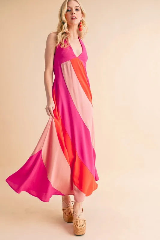 Pink Combo Aemi Co Color Block Sleeveless Maxi Dress