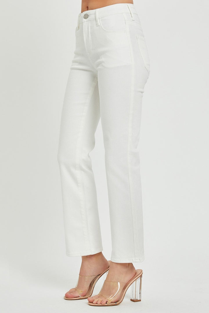 White Risen Full Size Mid Rise Bootcut Jeans With Pockets