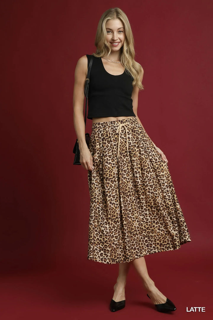 Umgee Drawstring Leopard Midi Skirt 1