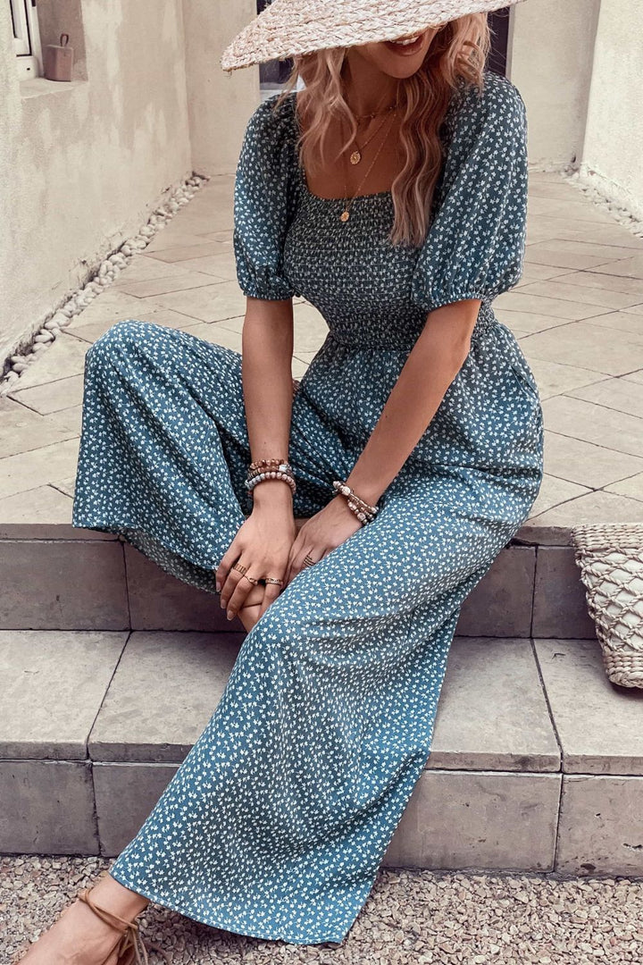 Cerulean Perfee Printed Square Neck Jumpsuit With Pockets