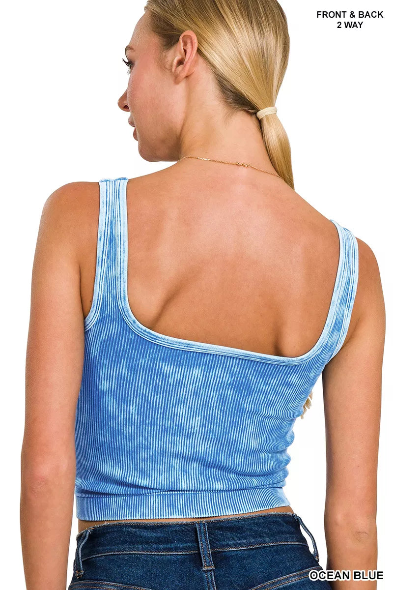 Zenana 2 Way Neckline Washed Ribbed Seamless Tank Top 1