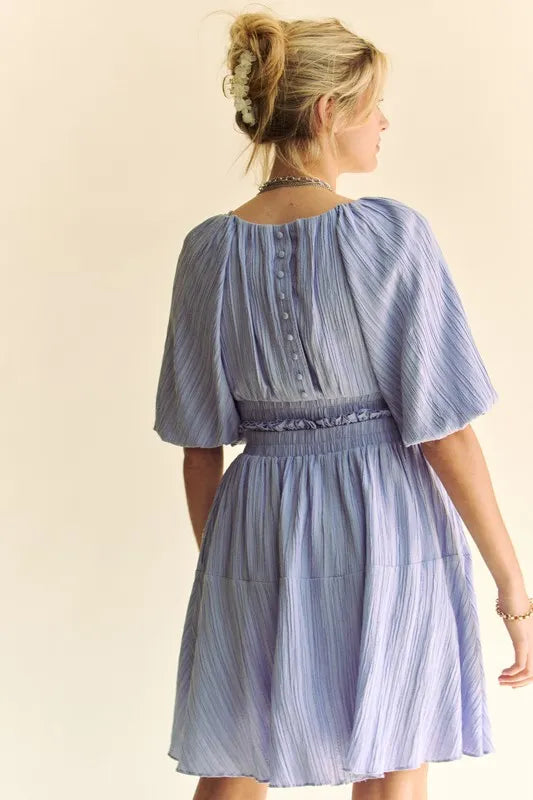 Lavender Davi Dani Back Button Puff Sleeve Mini Dress