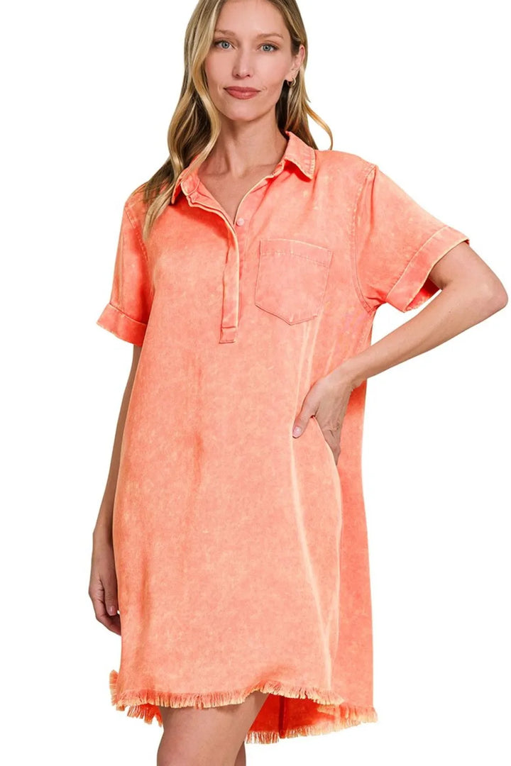 Coral Zenana Tencel Mineral Washed Collared Shirts Dress 1
