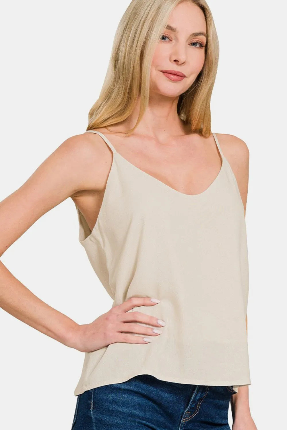 Beige Zenana Two Layered Spaghetti Strap Cami