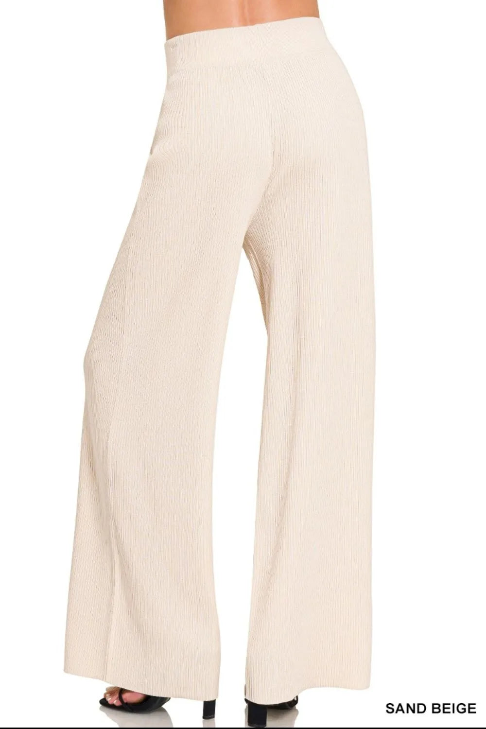 Sand Beige Zenana Viscose Ribbed Sweater Pants 1