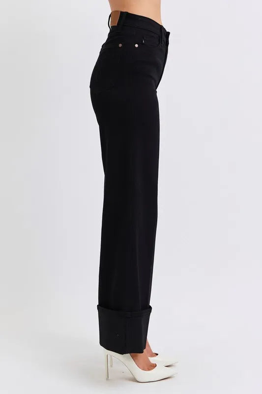 Bk Judy Blue Full Size High Waist Reto Wide Leg W Cuff Plus Size