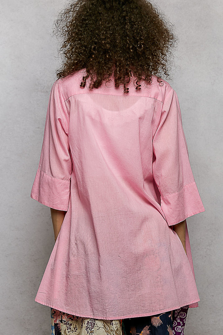 Pol Floral Embroidered Half Sleeve Cotton Shirt