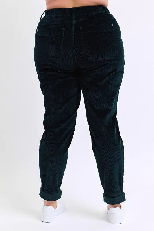 Emrld Judy Blue Full Size High Waist Corduroy Cuffed Jogger Plus Size